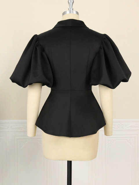 Large Size Black Blouses for Women Fashion 2023 Short Puff Sleeve Ruffles  Elegant Party Peplum Tops Outwear Shirts Blouse Summer