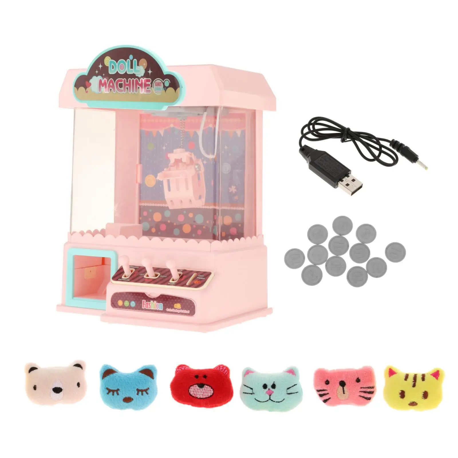 Rechargeable Claw Machine with 6 Dolls with Lights & Sounds Girl Grab Doll Clip Vending Grabber Machine for Kids Birthday Gifts