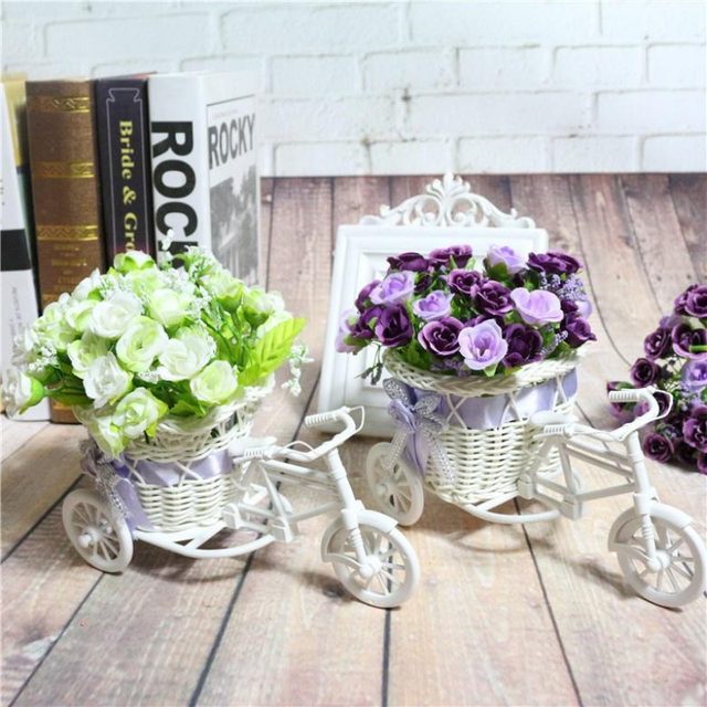 Bike Flower Basket Nostalgic Bicycle Artificial Flower Decor Plant