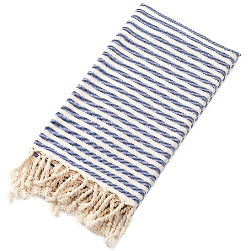 Turkish Tassel Beach Towel  and Cushion Tablecloth Set for A Cozy Outdoor Vacation Experience Towels in striped blue Turkey