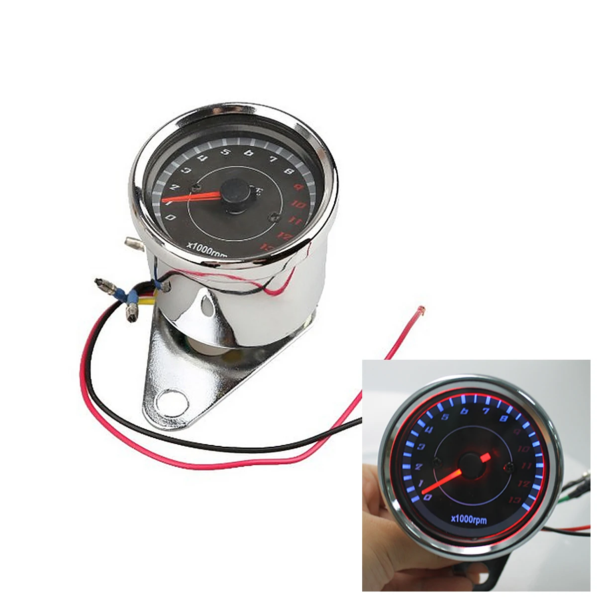 Universal Motorcycle Bike Tachometer Rev Counter with LED Night Light