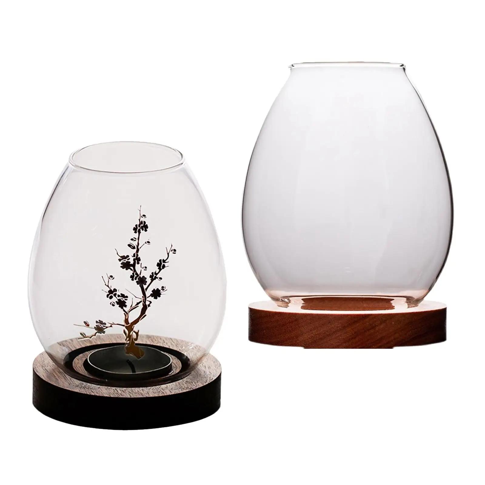 Round Hollow Glass Candle Stand Holders Candlesticks   Room Decor