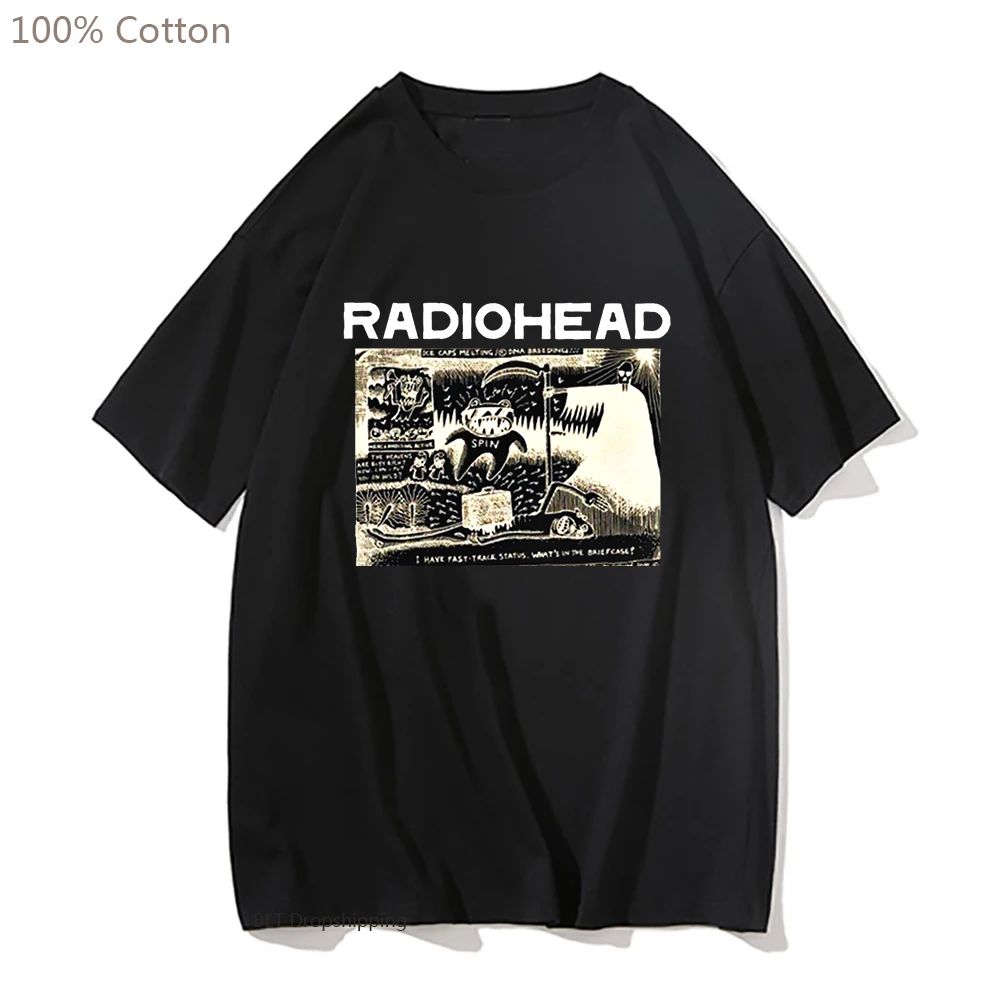 Radiohead T Shirt 100% Cotton Mens Tshirt Vintage Hip Hop Rock Band Unisex  Print T-Shirt Male O-Neck Japanese Fashion Tee Shirt