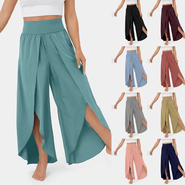 Natural Cotton Side Slit Pants, Lightweight Muslin Fabric Trousers, High-Waisted Wide Leg Boho Pants, Sister Birthday Gift