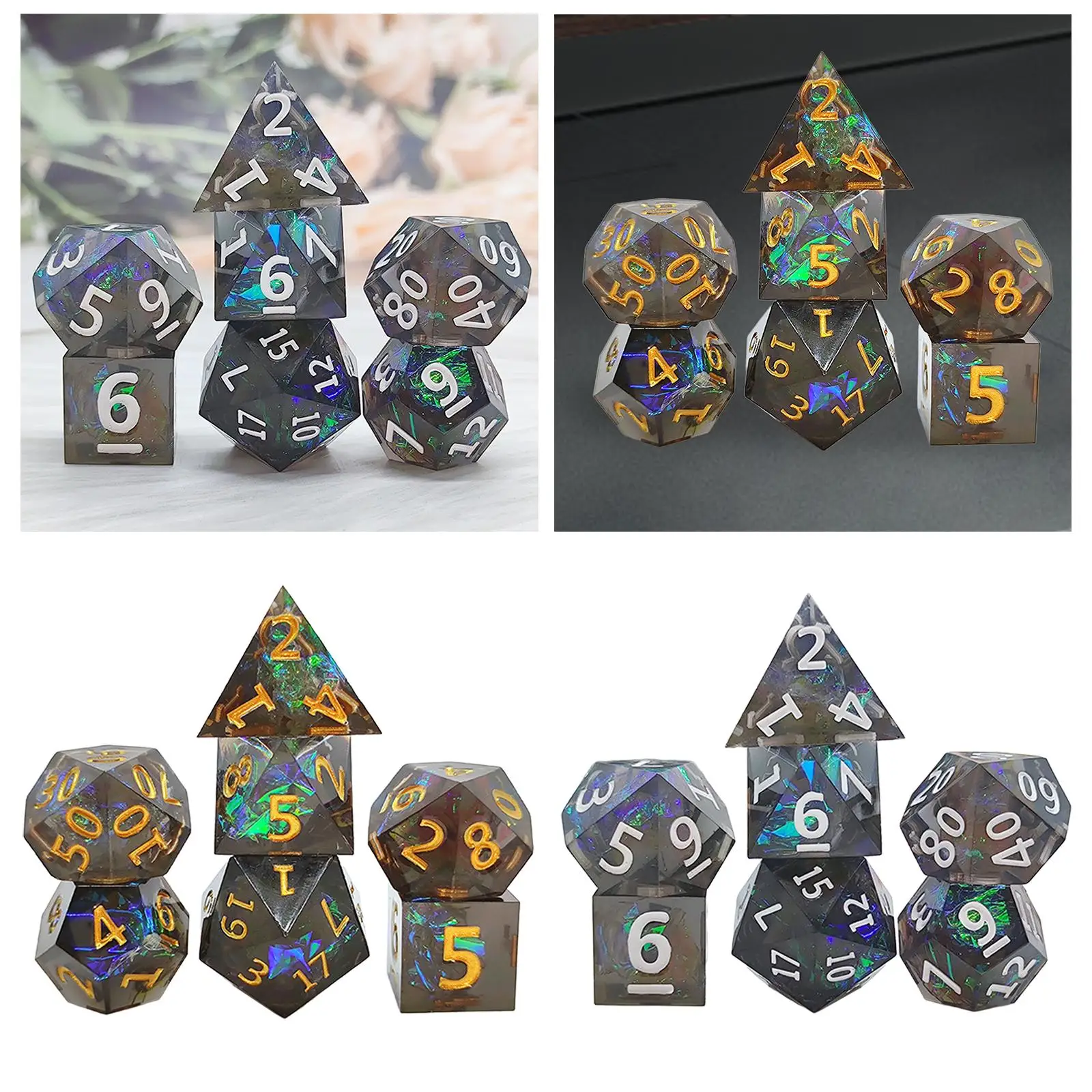 7 Pieces Polyhedral Dice Multi-Colored Transparent for Dungeon and 