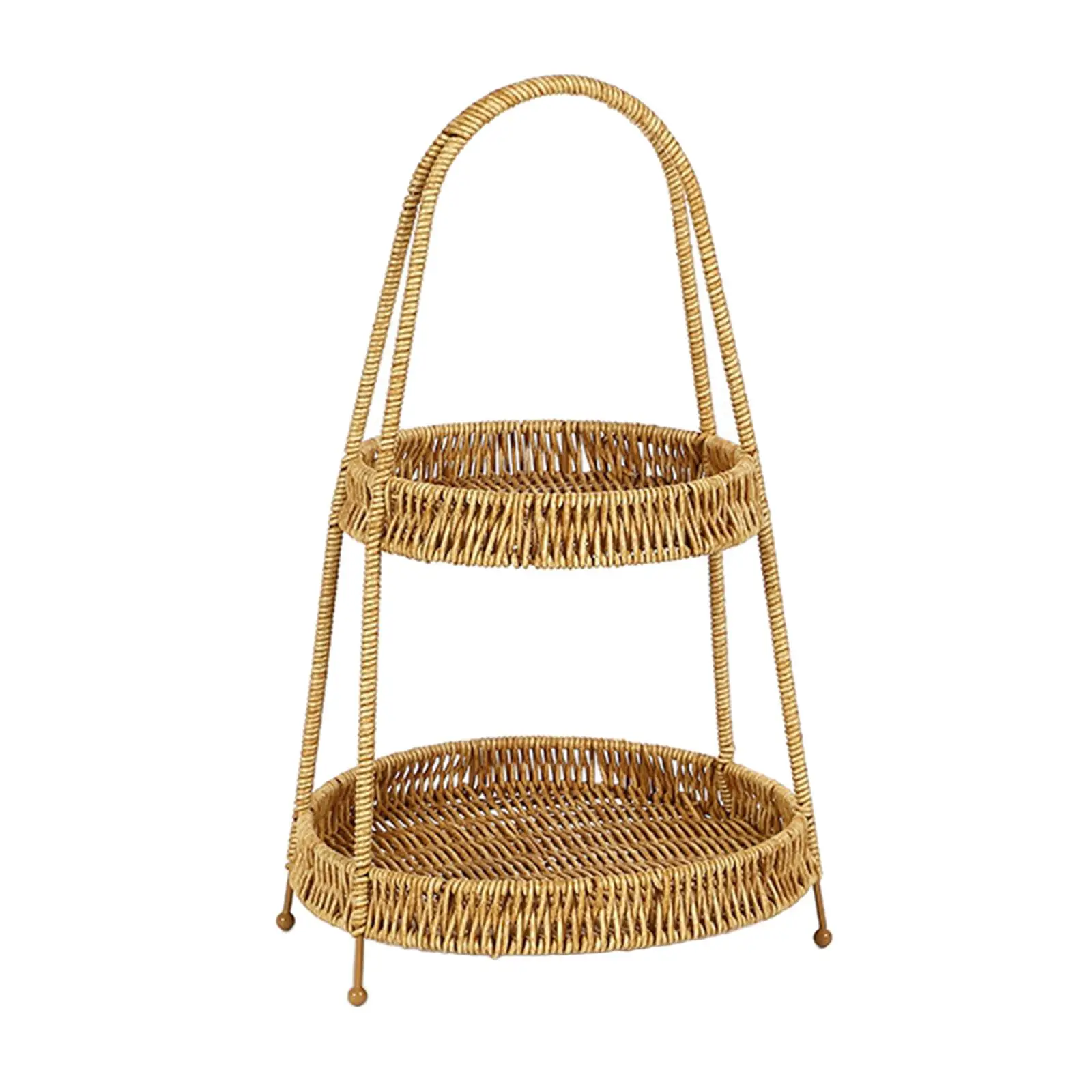 Multipurpose Imitation Rattan Basket Woven Storage Basket Tabletop Food Fruit Basket with Handle for Desktop Outdoor Camping