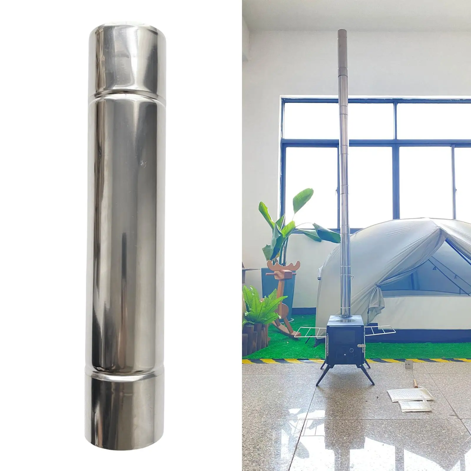 Portable Stove Pipe Chimney Extension Tube Flue Stainless Steel for Outdoor