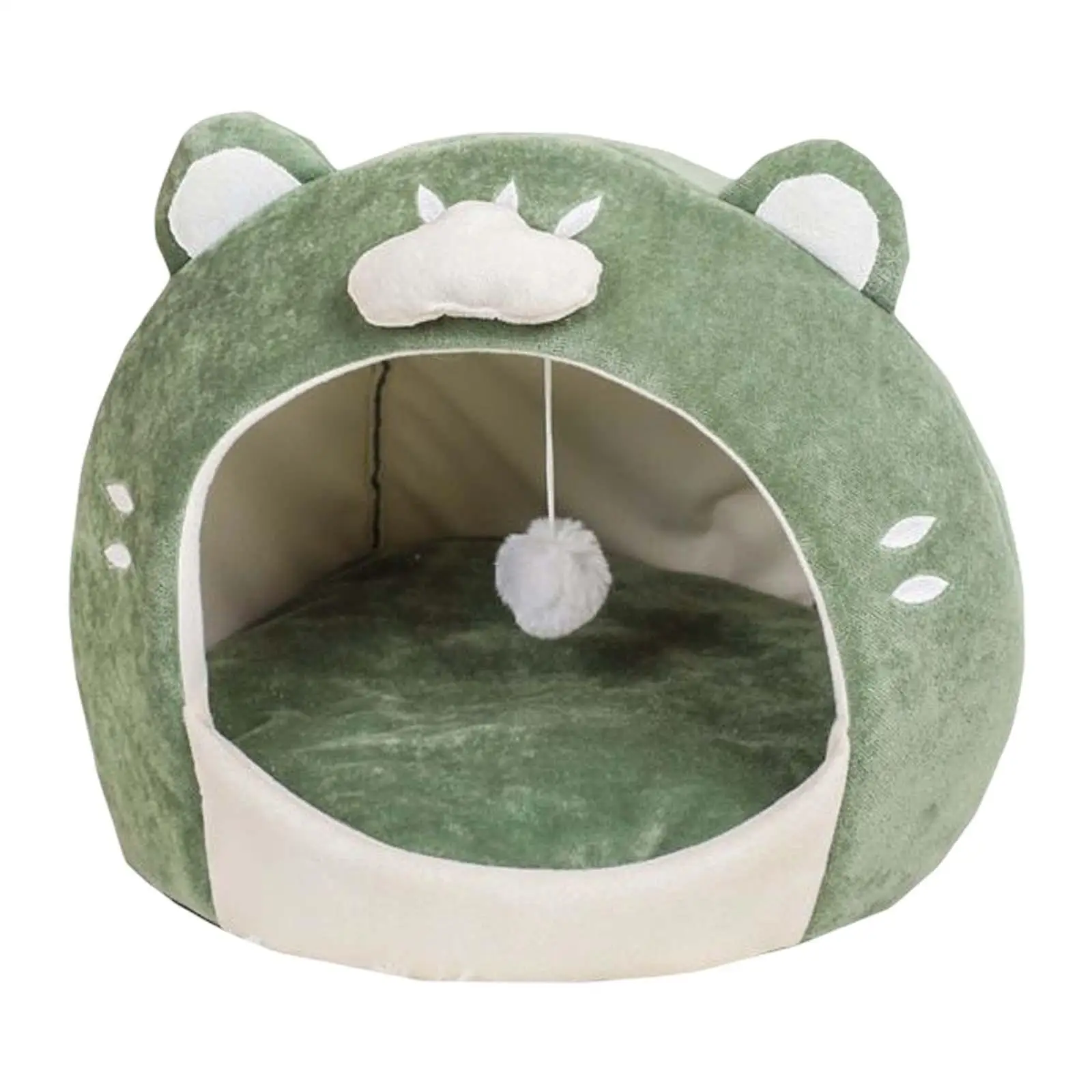 Kittens Cat Bed Covered Semi Enclosed Cat Tent Sleeping House Anti Slip Base Removable Cushion Lightweight Durable Easily Clean