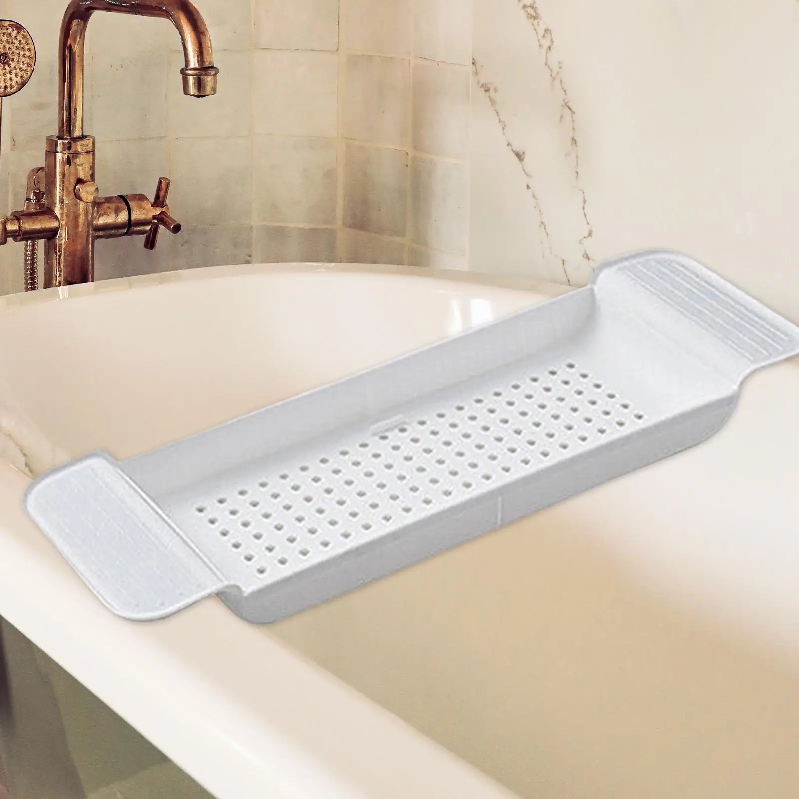 Expandable Bathtub Shelf, Non-Slip Bathtub Organizer Tray, Adjustable Length