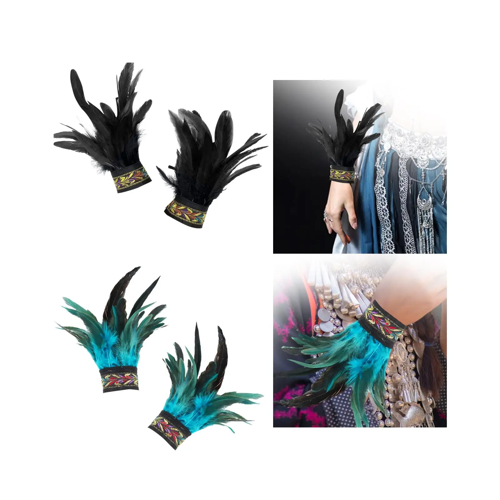 Feather Wrist Cuffs Gothic Arm Warmers Feather Gloves Floral Wristband for Halloween Cosplay Costumes Masquerade Party