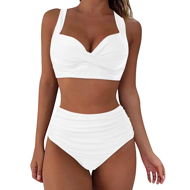 Solid Color High Waisted Bikini Sets For Women Sexy Push Up Two Piece  Swimsuits Ruched Underwire Swim Tops Bottom Bathing Suits - AliExpress