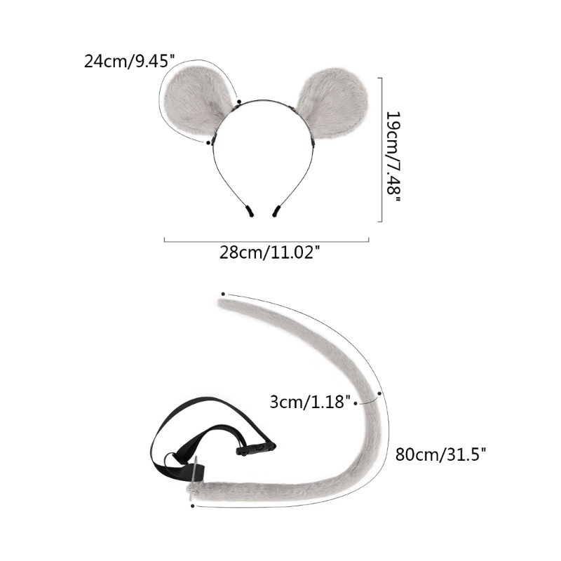 2 Stück Maus Katze Wolf Schwanz Ohren Stirnband Set Halloween Weihnachten Phantasie-Party Kostüm Spielzeug Geschenk für Frau Männer Cosplay – Detail 4