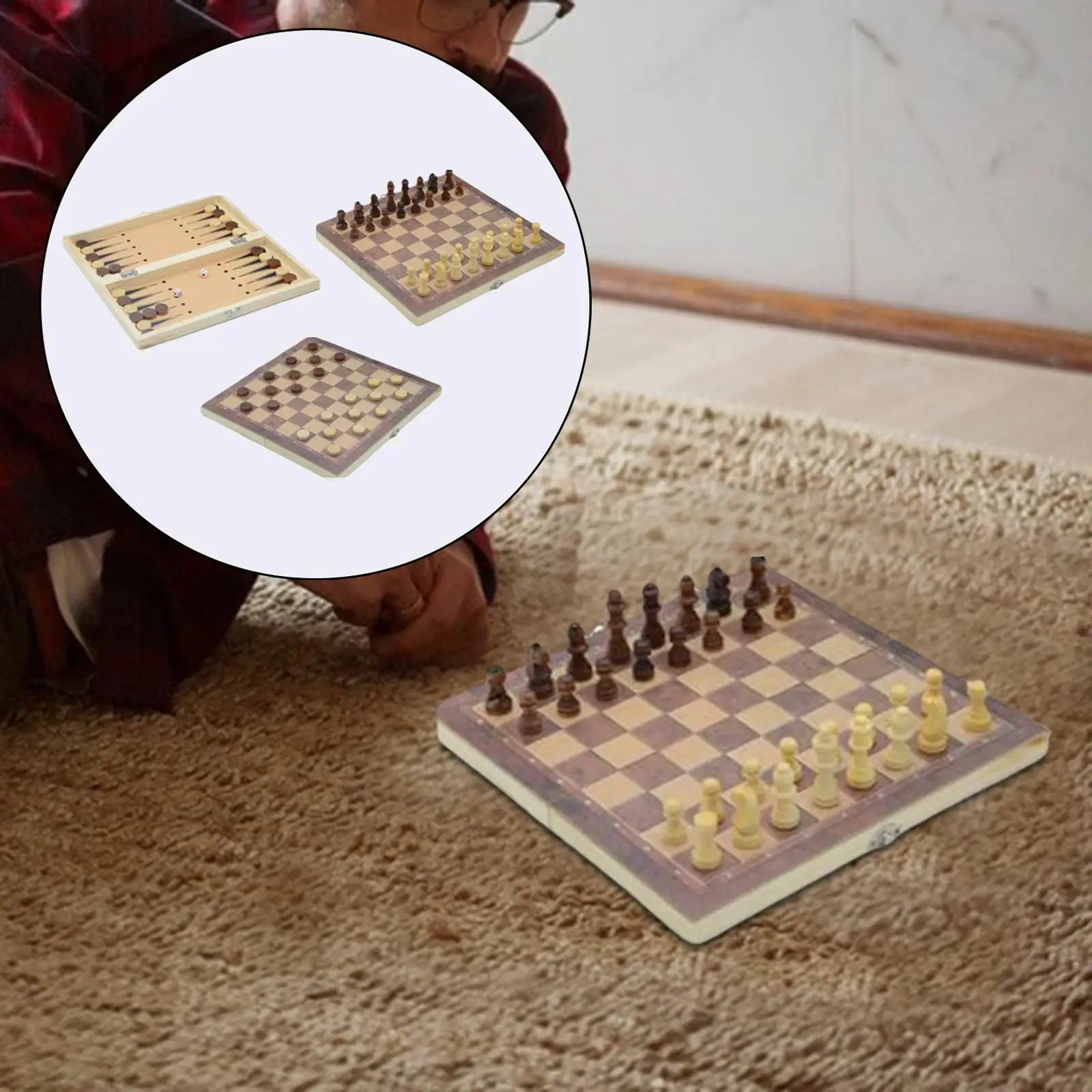 Wooden Chess Set Folding Board Portable Educational Toys Travel Case Board Games