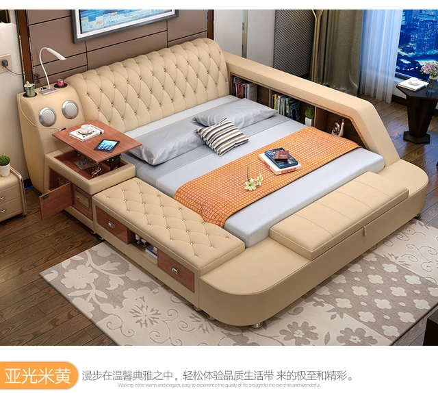 Tech Smart Multifunctional Bed Frame with Genuine Leather 