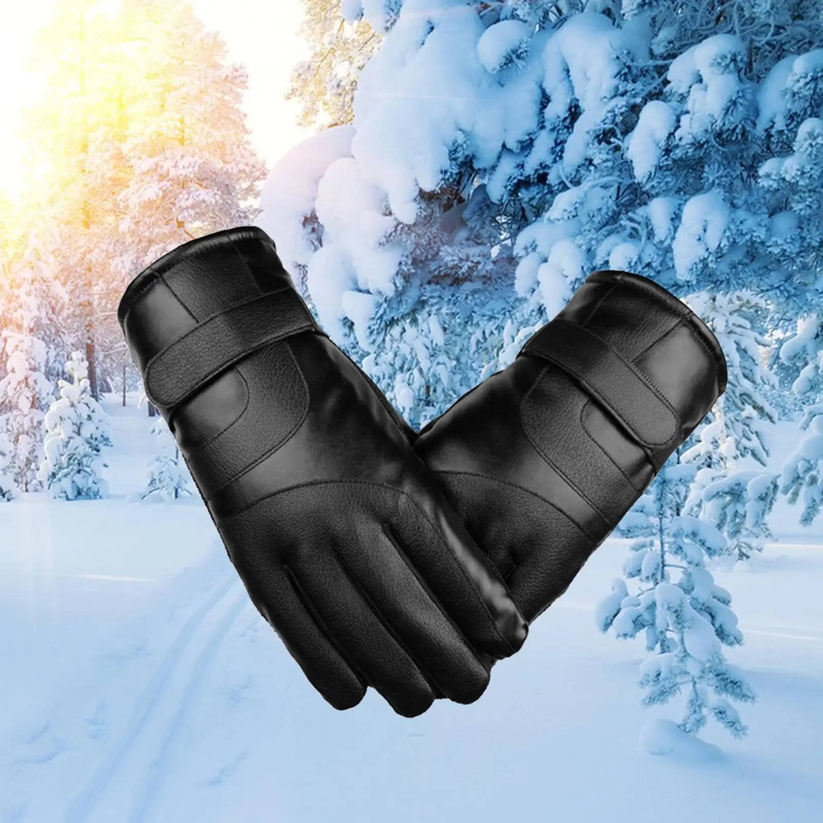 Women Thermal Gloves Touchscreen PU Leather with Fleece Windproof Autumn Mittens for Cycling Hiking Skating Fishing Cold Weather