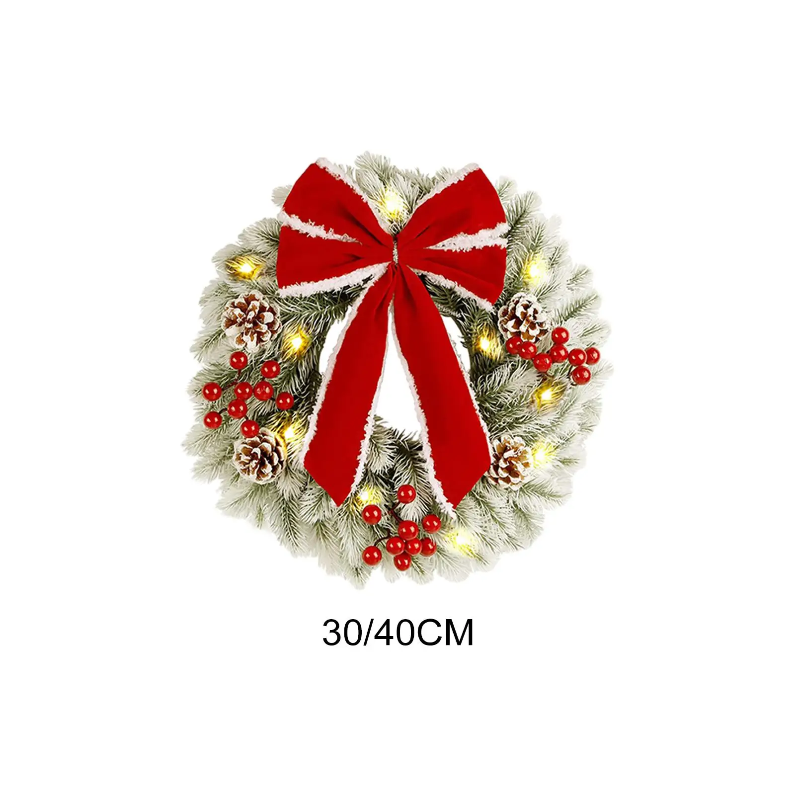 Glowing Christmas Wreath Warm White Lighting Door Wreath Holiday Garland Decoration for Porch Wall Party Indoor Outdoor Ornament