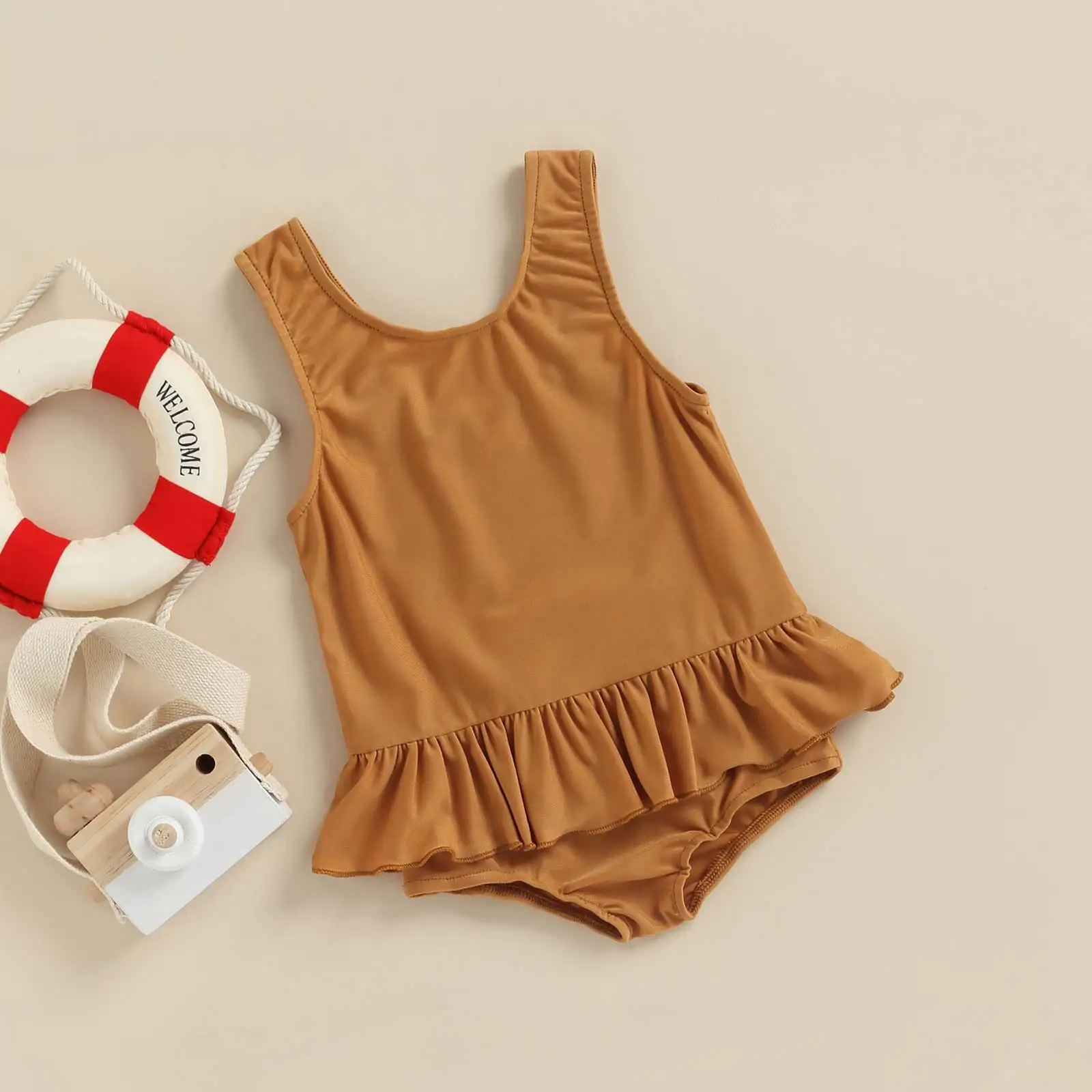 2022 0-3Y Kids Infant Girl Swimdress Solid/Sun/Striped/Cherry/Lemon Print Sleeveless Swimsuit Summer Holiday Beach Bathing Suit Newborn Knitting Romper Hooded 