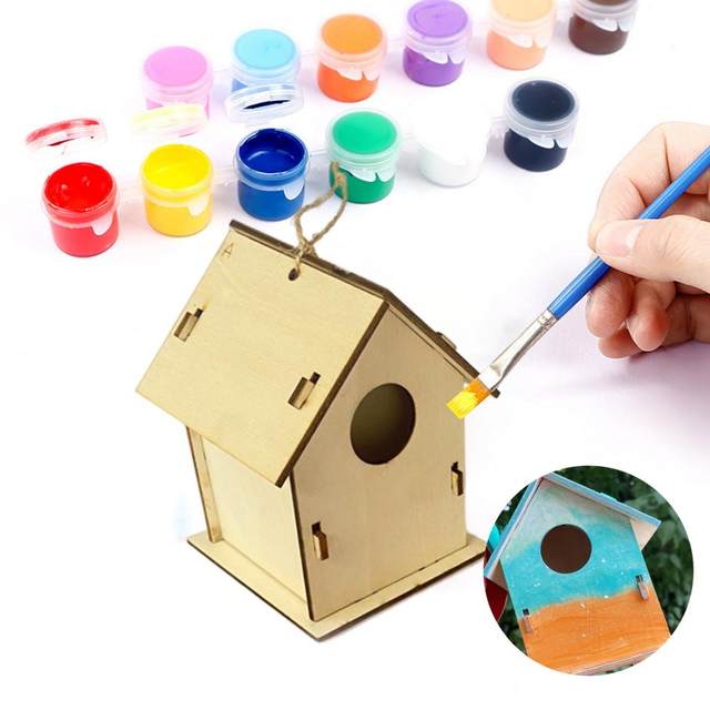 Bird House Construction Kit Children DIY Painting Assembling Bird Box Craft Kids  Build Paint Birdhouse Hummingbird House - AliExpress