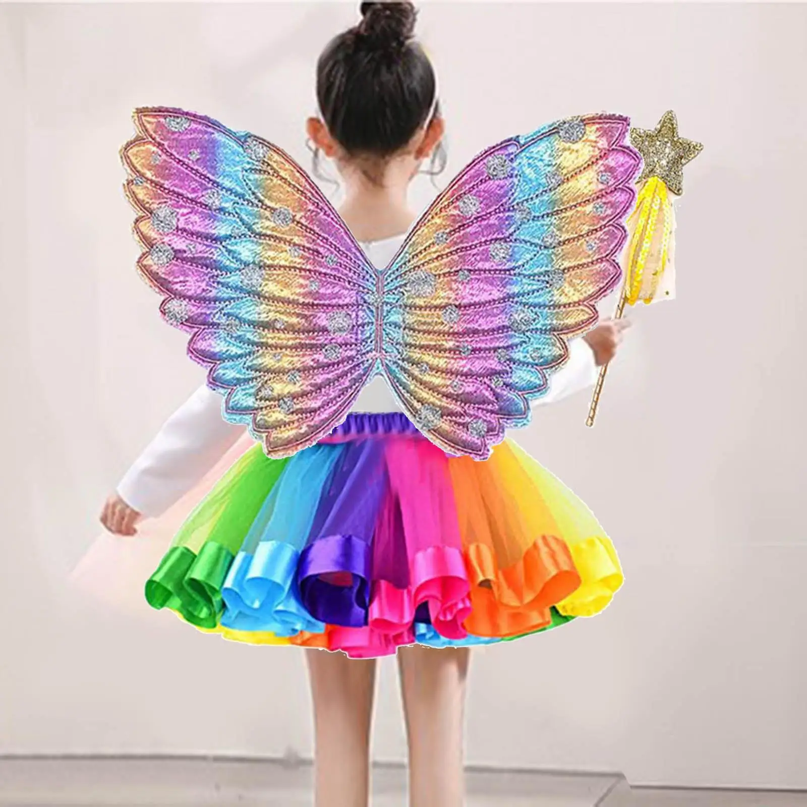 Girls Butterfly Wing Costume Fancy Dress up Fairy Children Wand Outfit for Photo Props Christmas Pretend Play Stage Performance