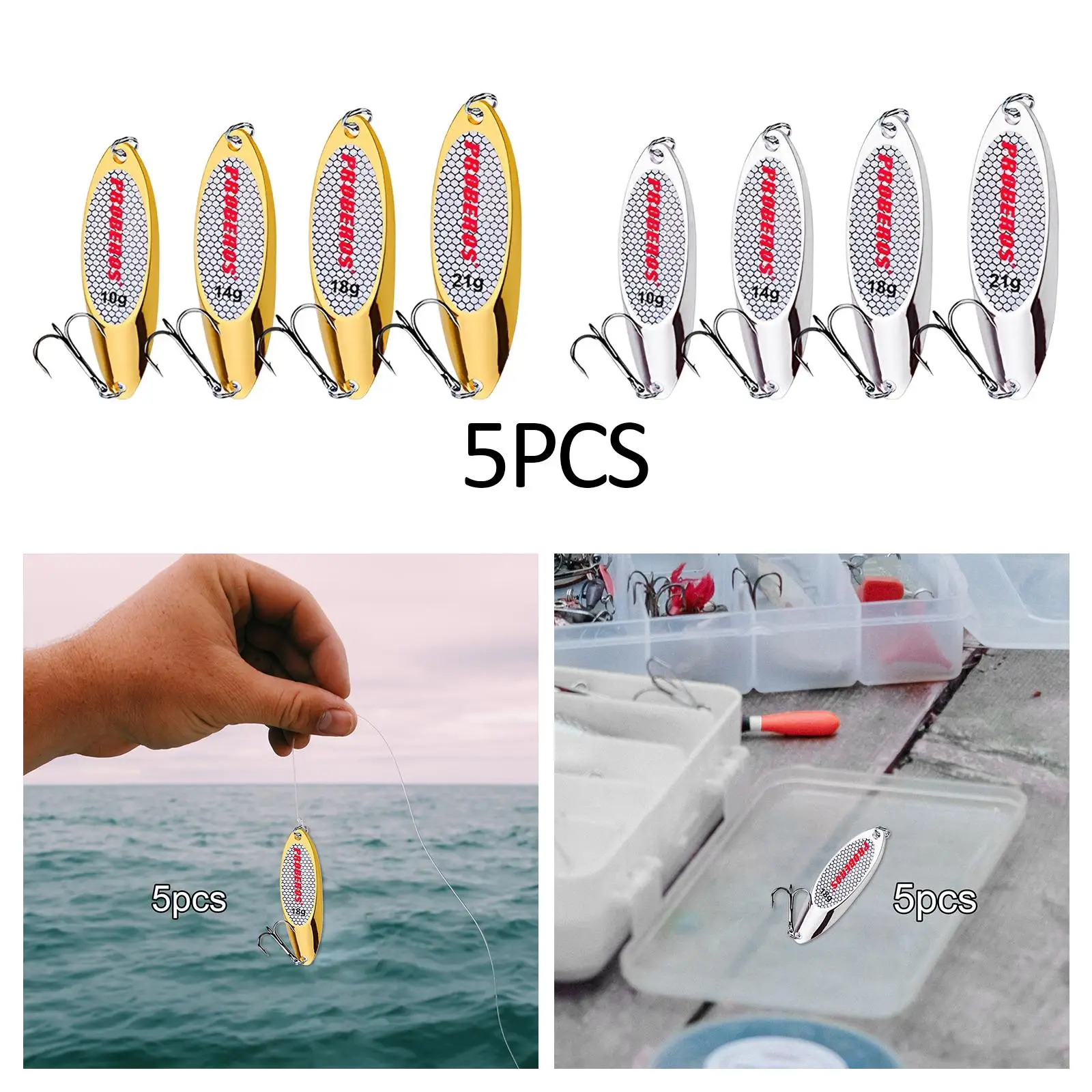 5 Pieces Fishing Spoons Lures Hooks Saltwater Spinnerbaits Bass Baits and Lures for Salmon Catfish Pike Redfish Fishing Supplies