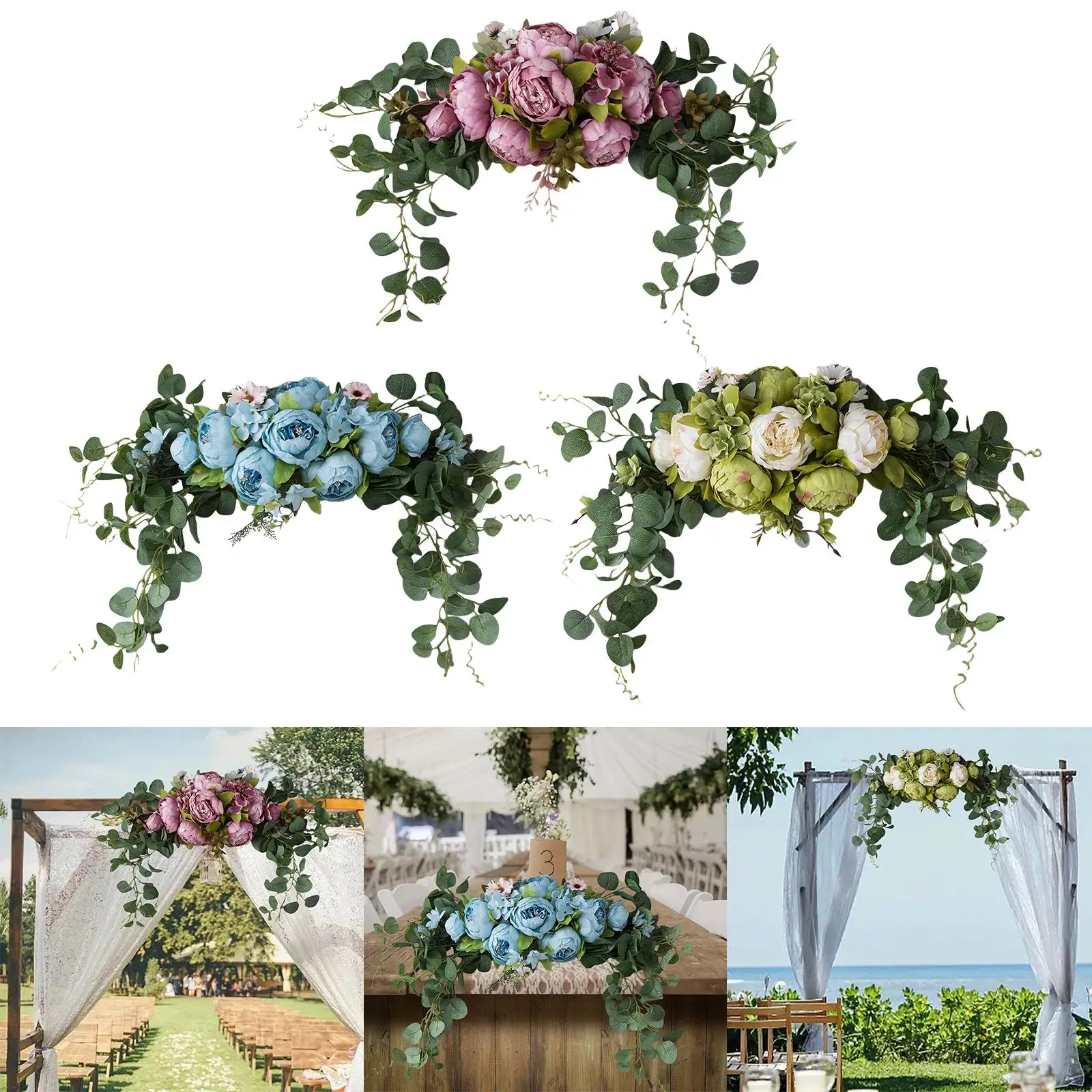 Artificial Flower Swag Fake Silk Flowers Hanging Vines Plants with Green Leaves Flower Garland for Front Door Wall Party Decor