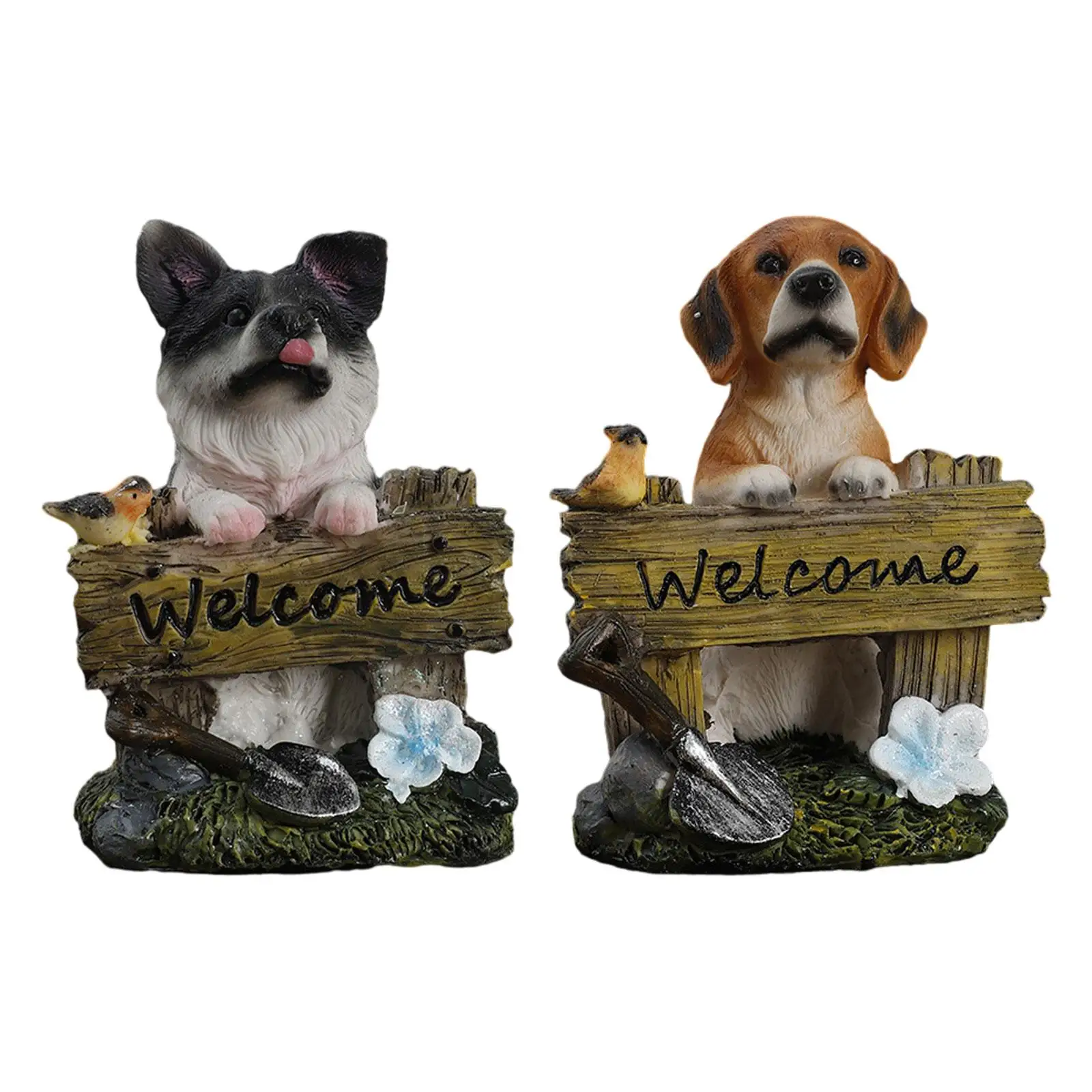 Garden Dog Statue Welcome Dog Statue Puppy Statue Tabletop Ornament Animal Sculpture for Balcony Desk Yard Indoor Outdoor House