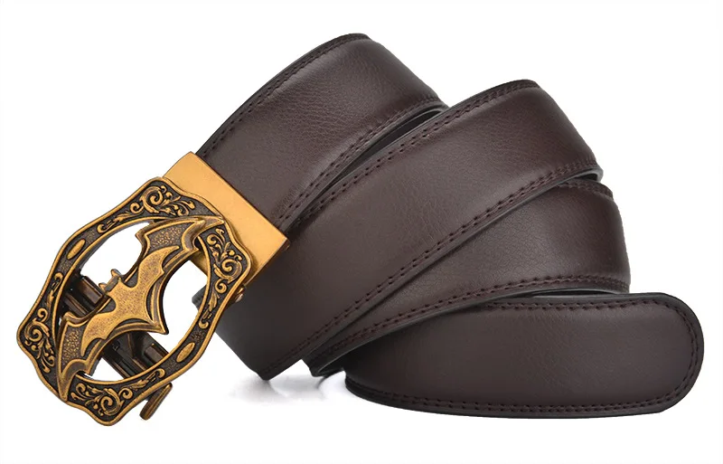 Vintage Bat Silver Gold Automatic Buckle Belt for Men Genuine Leather Plus Size Big 130 140 150 160 170cm Brown Black Belts 2022 real leather belt