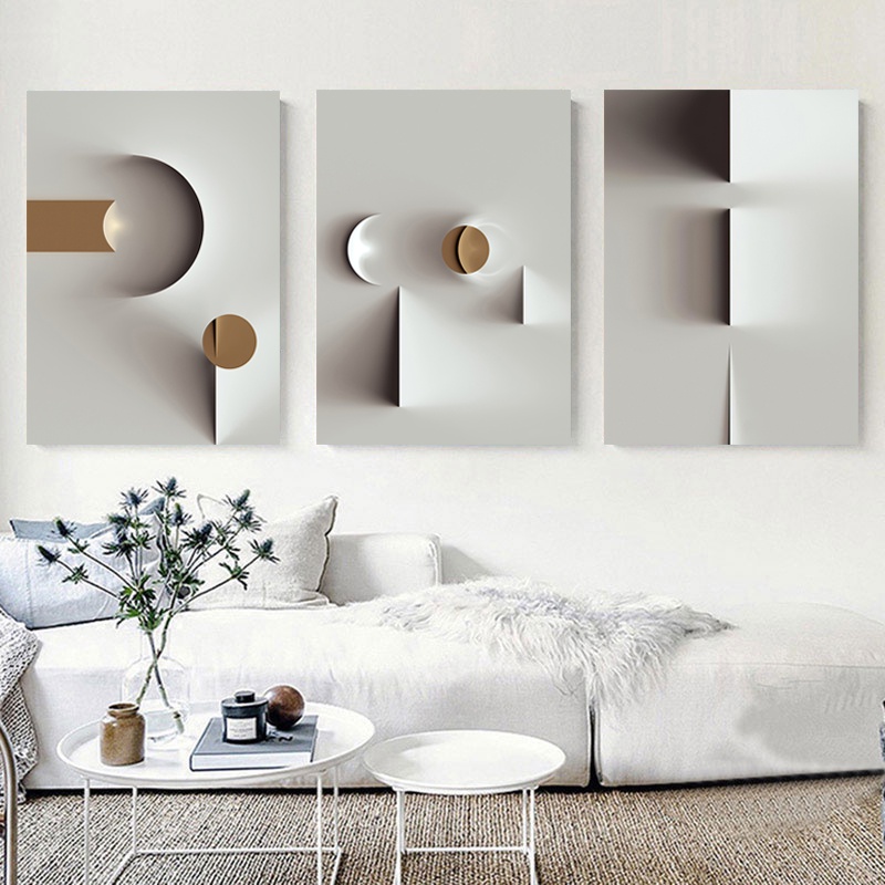 3PCS Modern Abstract Geometric Shape with Frame Canvas Painting Nordic Living Room Interior Decor Poster Wall Art Picture Decor