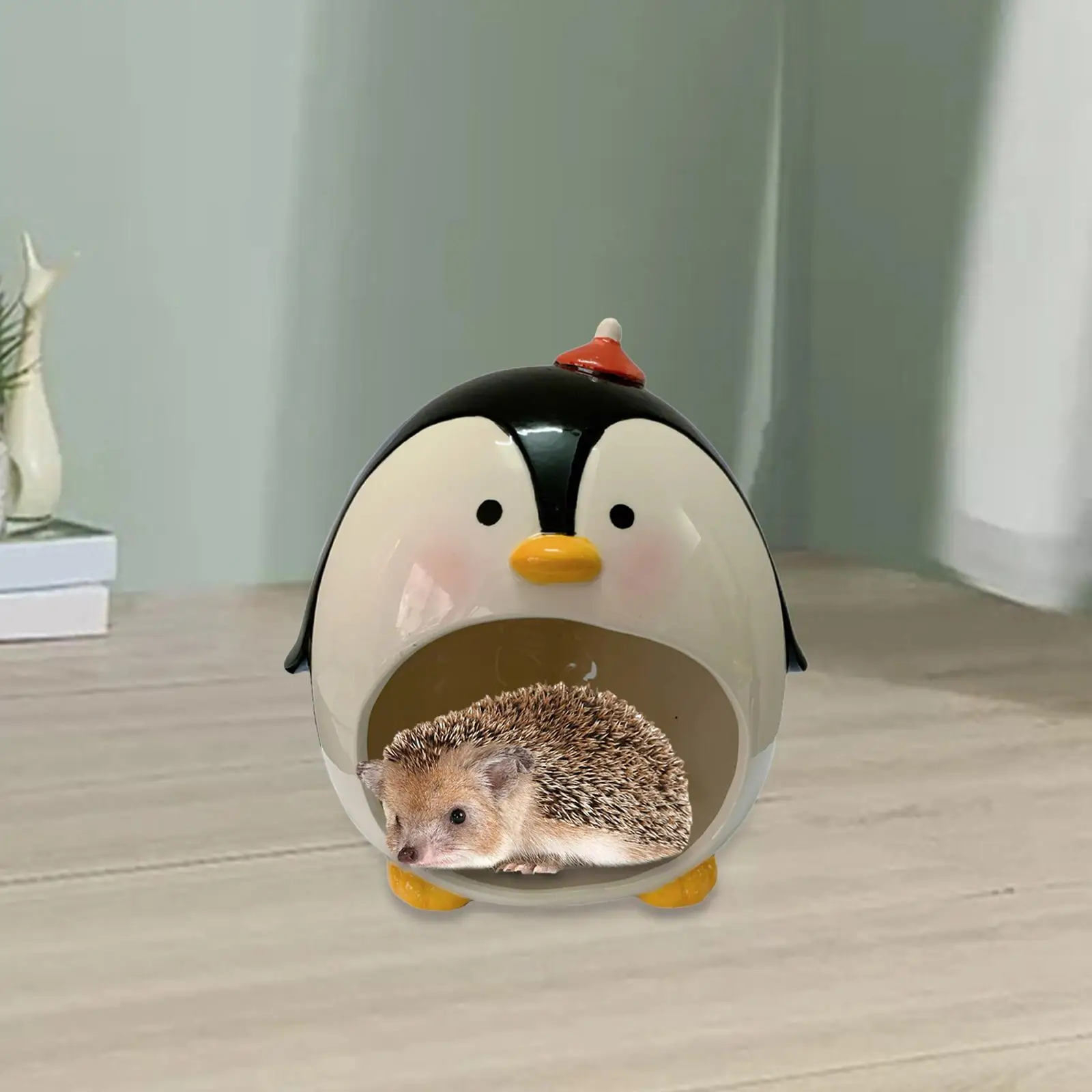 Small Animal Hideout Penguin Shape Habitats Summer Ceramic Hamster House Nest for Mouse Rats Hedgehogs Chipmunk