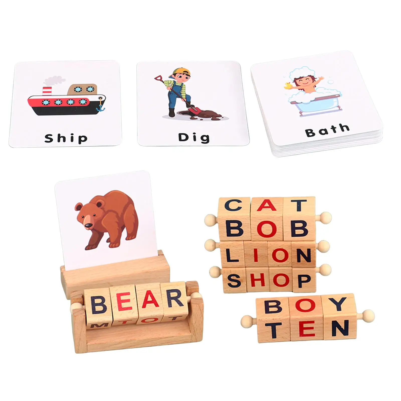 Wooden Reading Block Simple Using Matching Puzzle Short Vowel Rods Letter Spelling Block for Toddlers Children`s Day Christmas