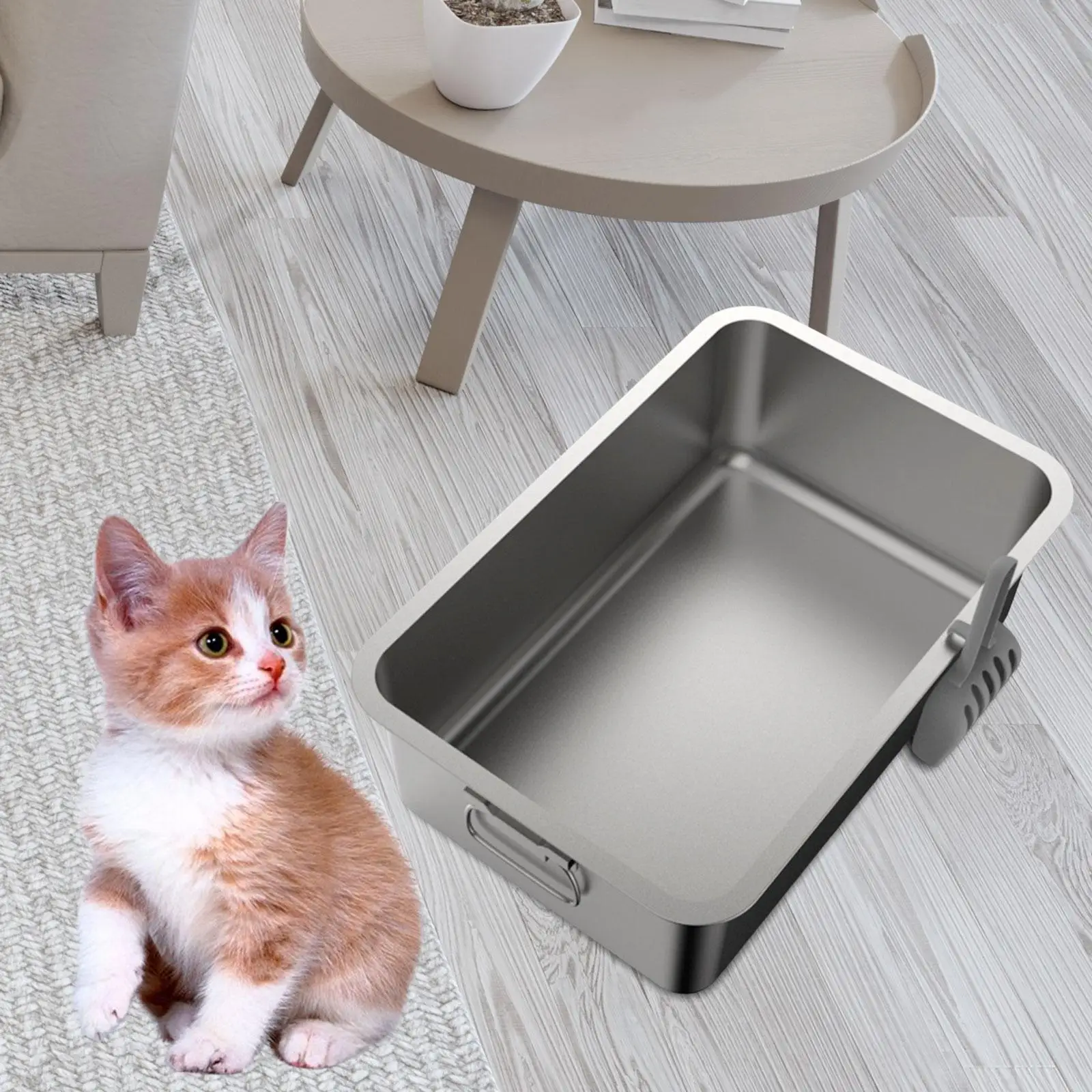 Cat Litter Boxes Indoor Cats Stainless Steel Semi Enclosed with Shovel Durable Pet Bedpan Cat Potty Toilet for Pet Accessories
