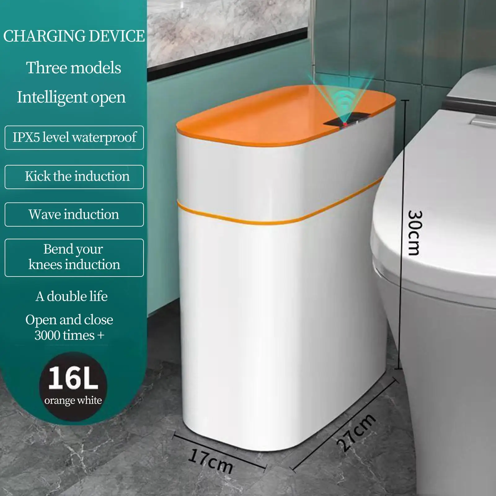 Automatic Smart Trash Can Electric Wastebasket Waterproof for Toilet Office