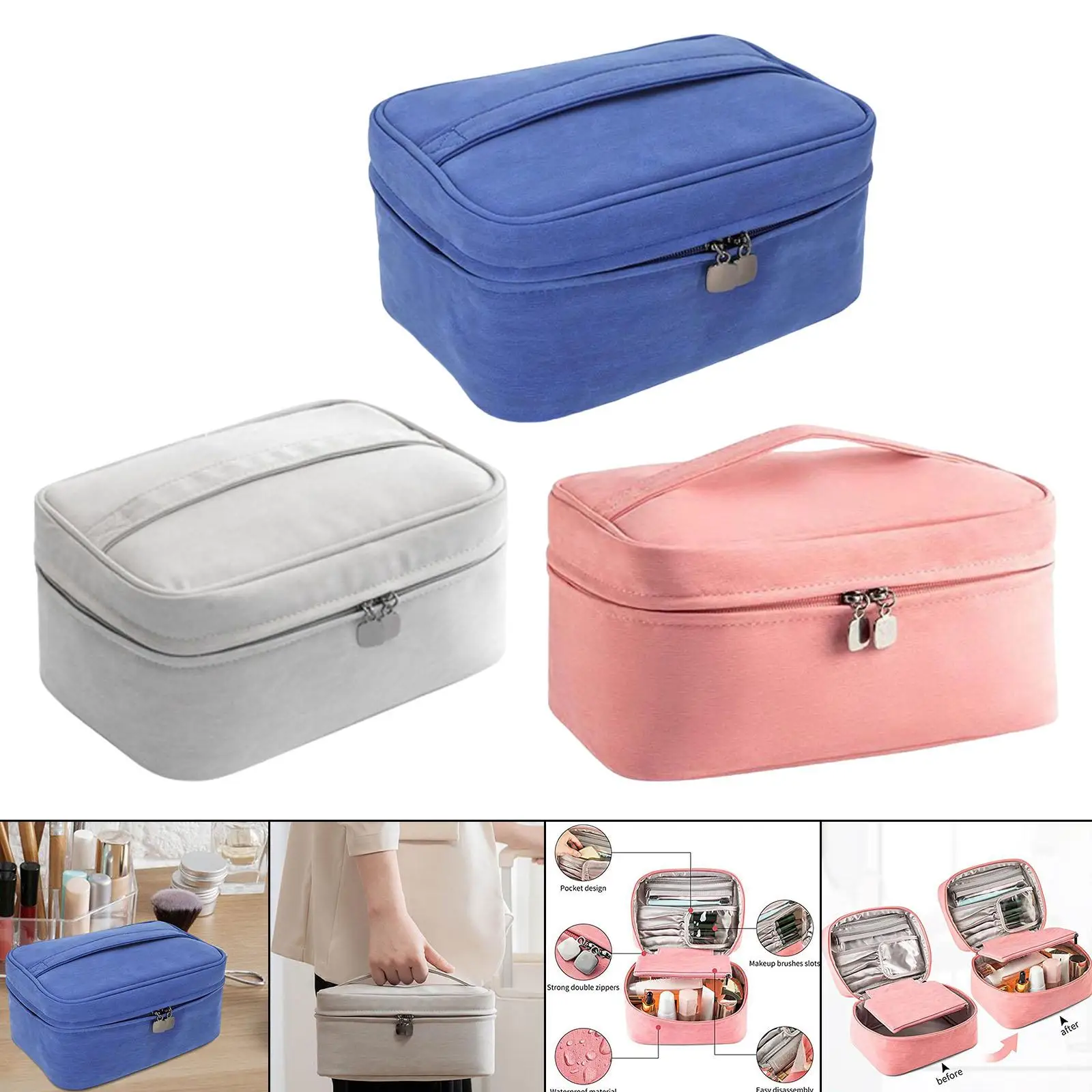 Makeup Organizer Bag with Detachable Pouch with Brush Holder Pouch PU Resin Cosmetic Bag Make up Bag for Foundation Women Girls