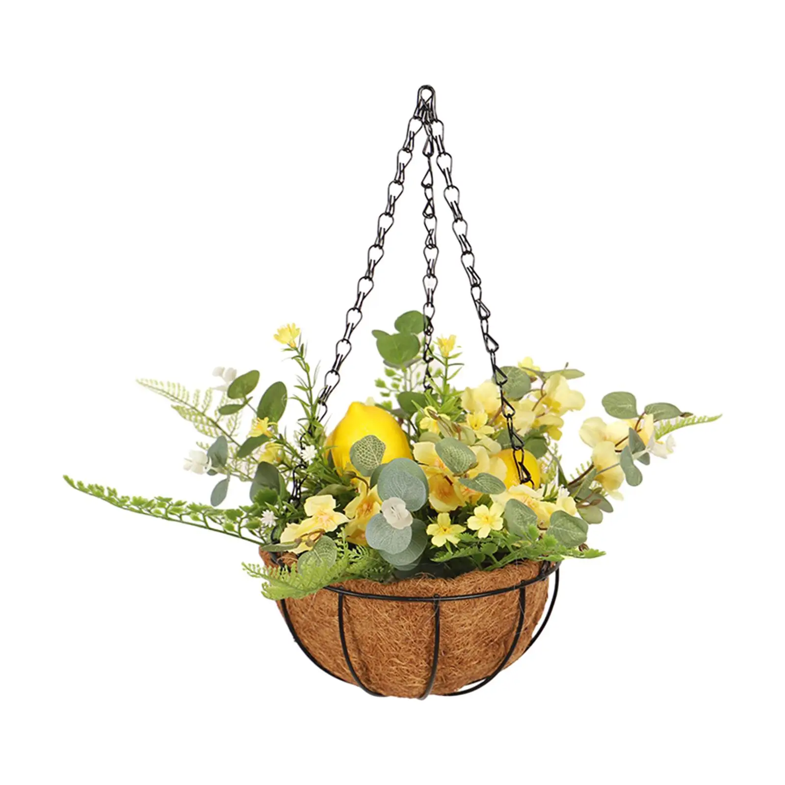 Artificial Flowers Basket Silk Flower Arrangement Chain Flowerpot Hanging Basket for Lawn Patio Yard Balcony Indoor Outdoor