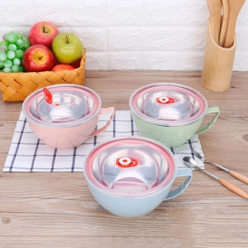 Description Picture 3 of item1PCS Stainless Steel Bowl with Handle Solid Color Anti Scalding Instant Noodles  Mixing Bowl Kitchen Tableware Food  Accessory