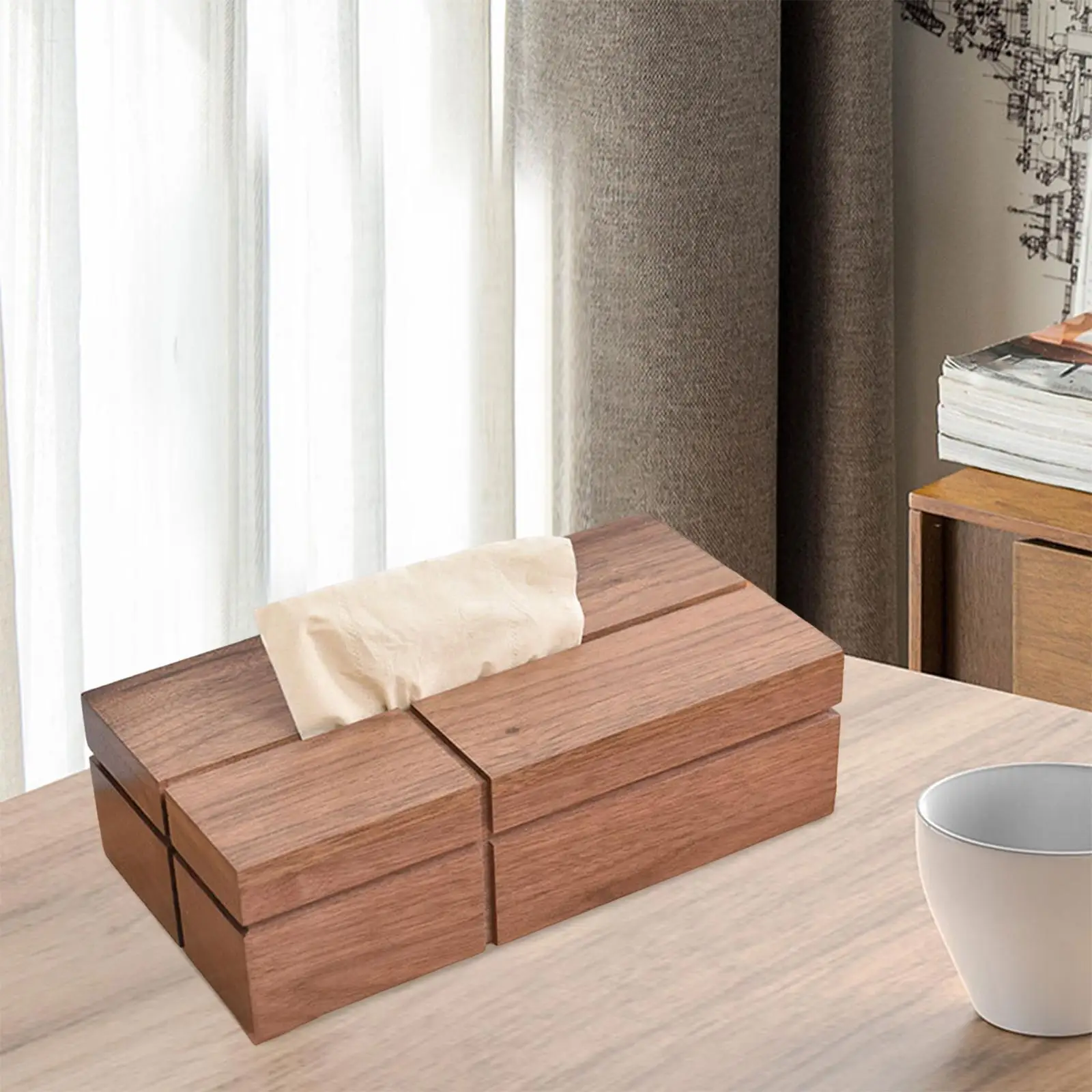 Wooden Napkin Paper Holder Case Retro Rectangular Tissue Box Holder for Living Room