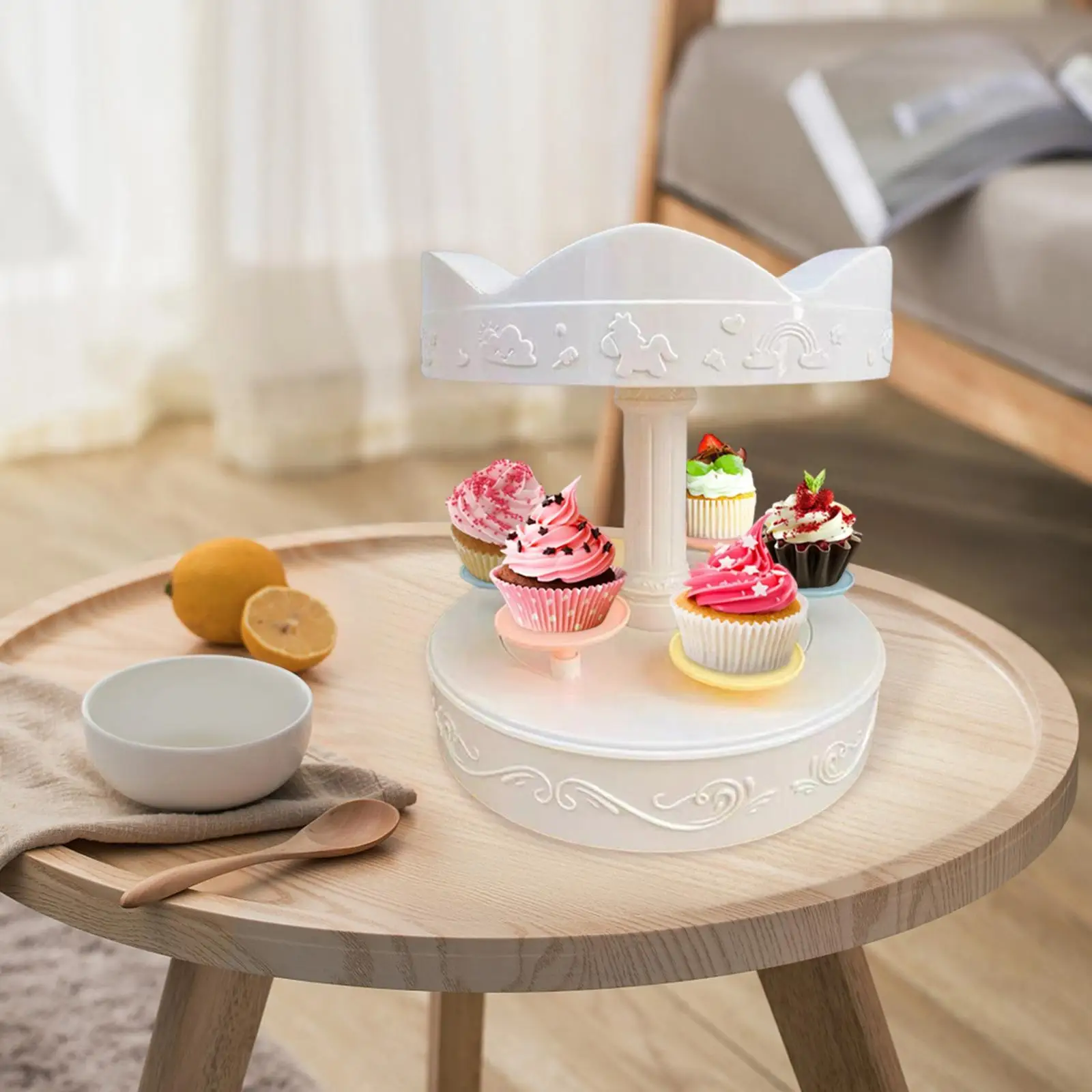 Electric Turntable Cupcake Display Stand Battery Operated Automatic Rotating Carousel Cupcake Holder