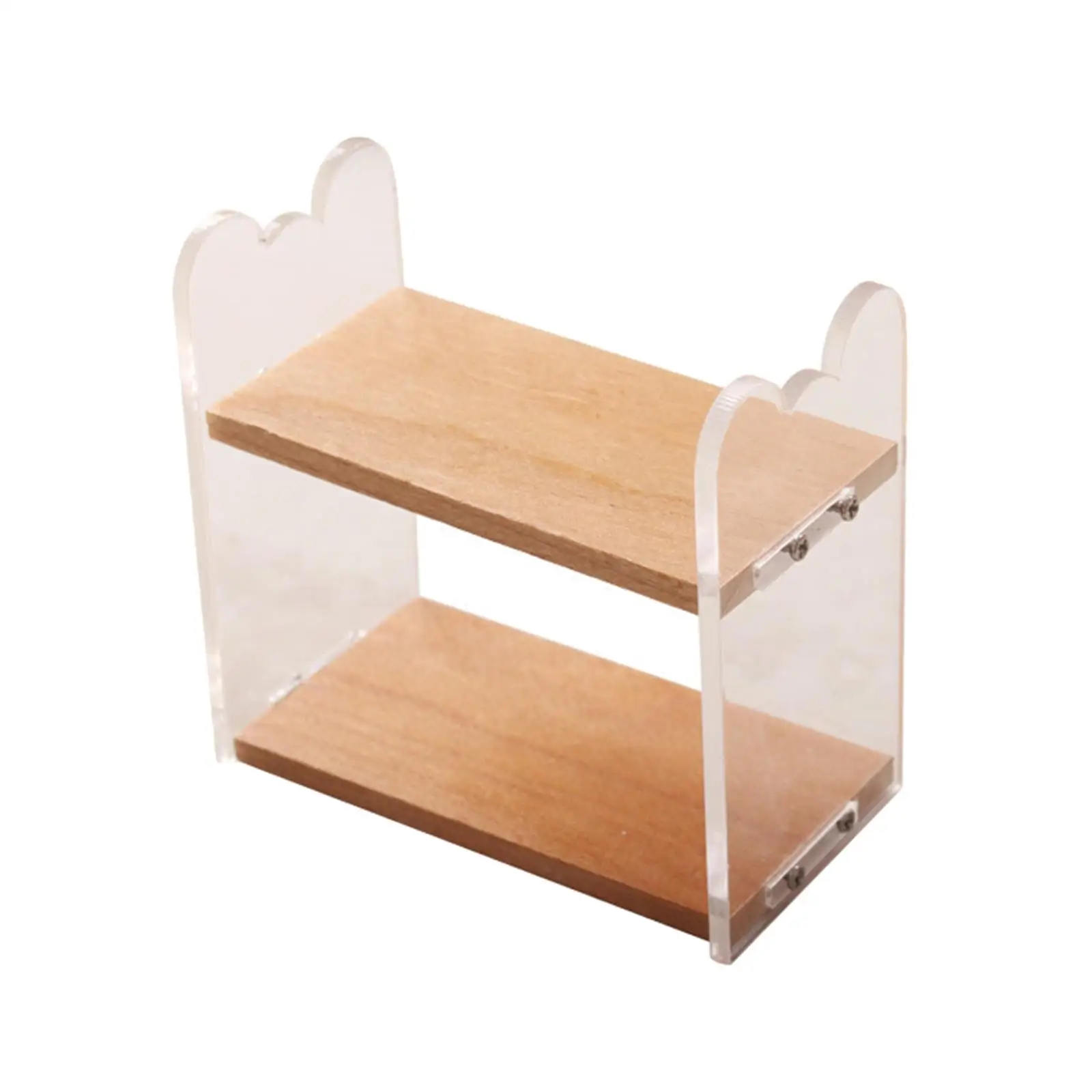 1:12 Dollhouse Miniature Simple Acrylic Wood Shelf 2 Layer Display Rack Create Scenes Accessory Furniture Decor Pretend Toys