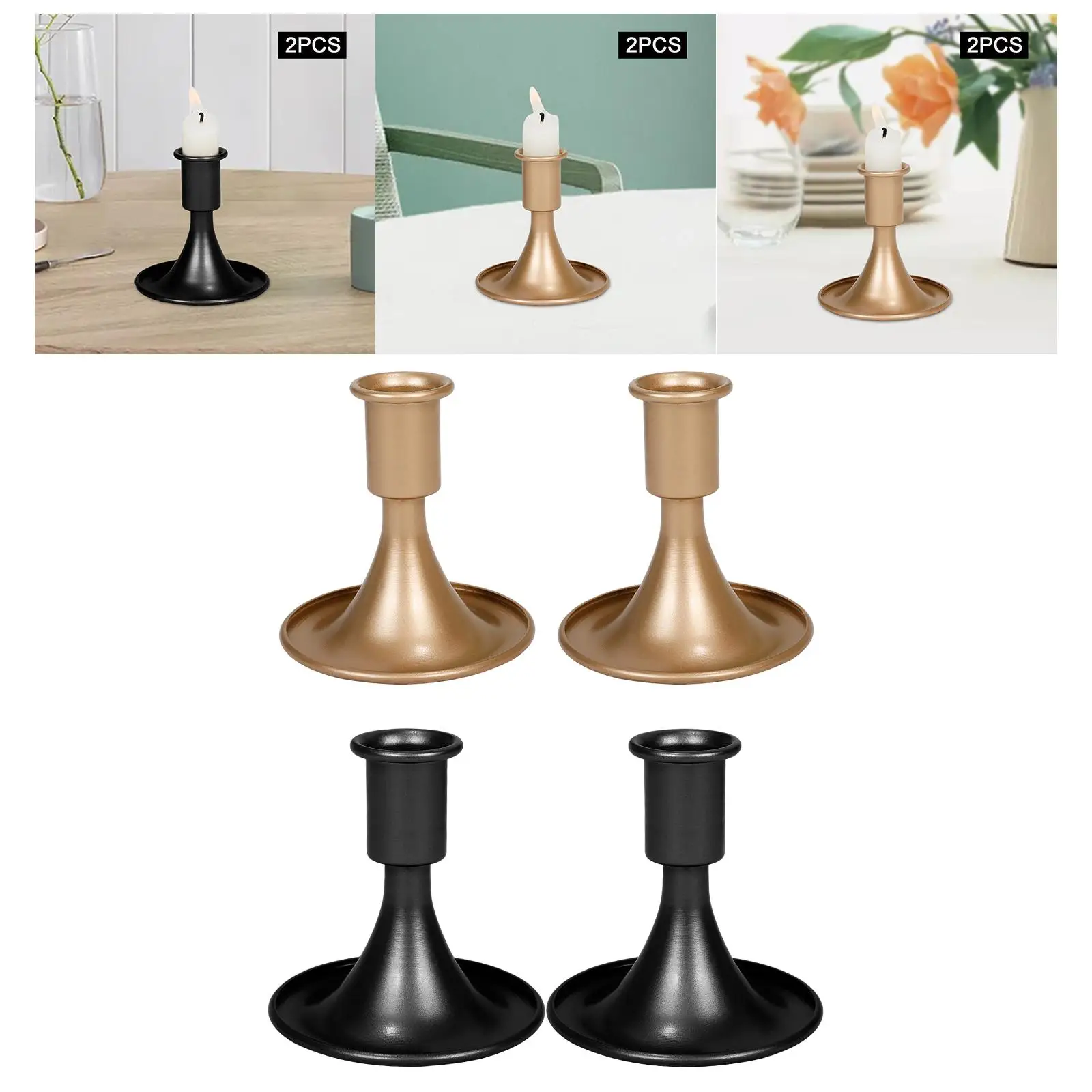 2x Pillar Candle Candlestick Holder Iron for Fireplace Festivals Dining Room