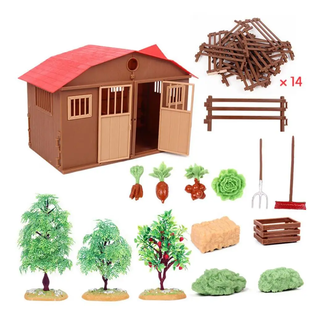 Simulated Farm Model Miniatures Plastic House Educational Toy Playhouse Decor Playset Props
