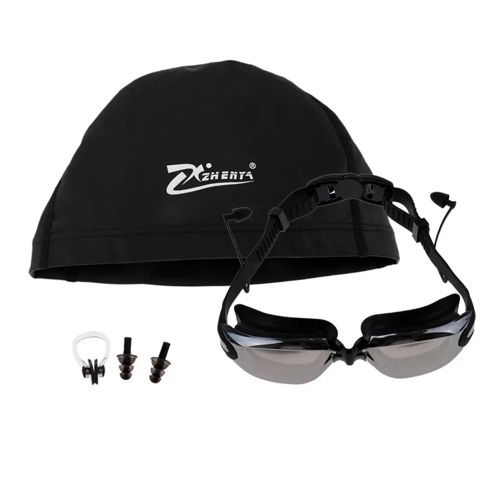 Swimming Goggles + Storage Case + Swim hat + Nose  2pcs Ear