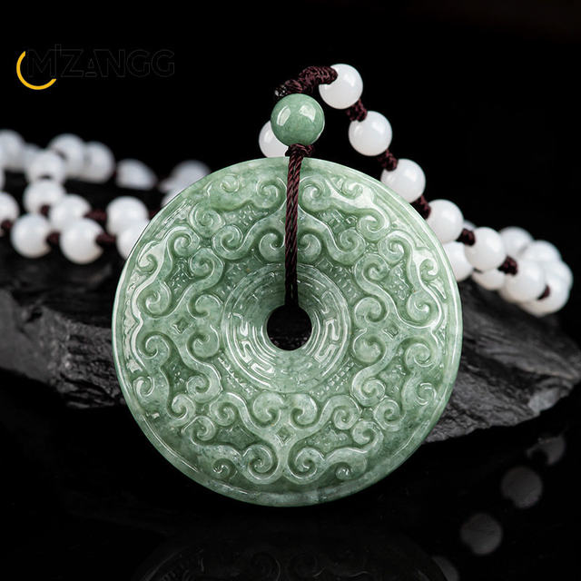 Natural AAA green jadeite jade Hand-carved hollow double XI green jade round beads authentic pendant and earrings