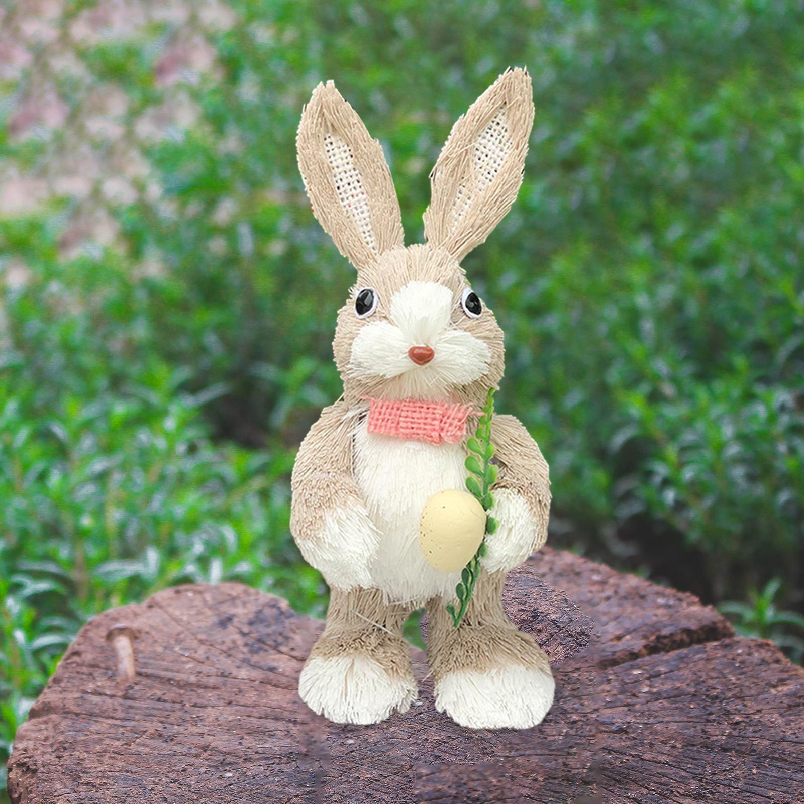 Straw Rabbit Statue Decorative Creative Cartoon Easter Bunny Figurine Animal Sculpture for Table Lawn Micro Landscape Yard Shelf