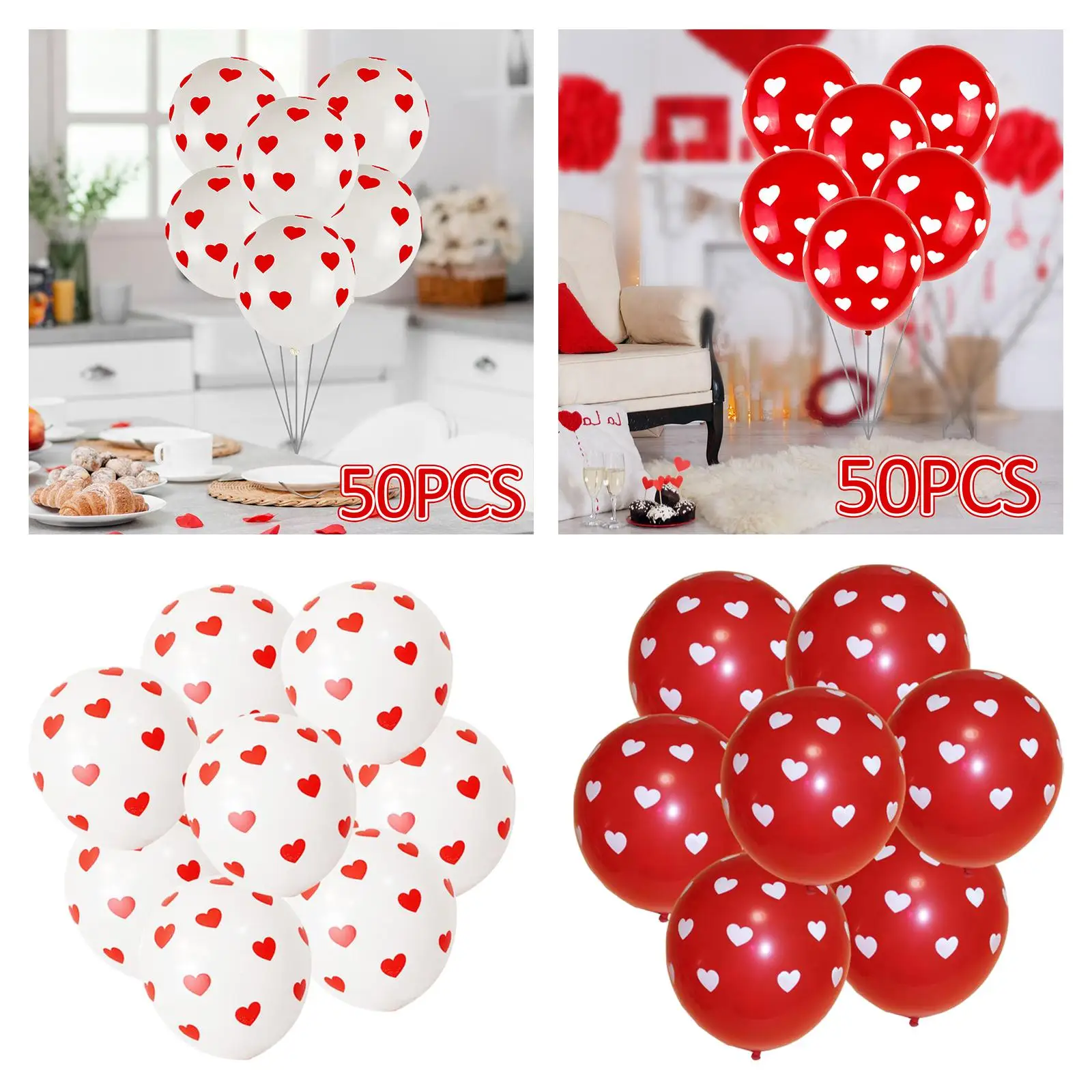 50Pcs Valentine`s Day Balloons Photo Props DIY Heart Balloons for Holiday Celebrations Engagement Anniversary Valentines Day