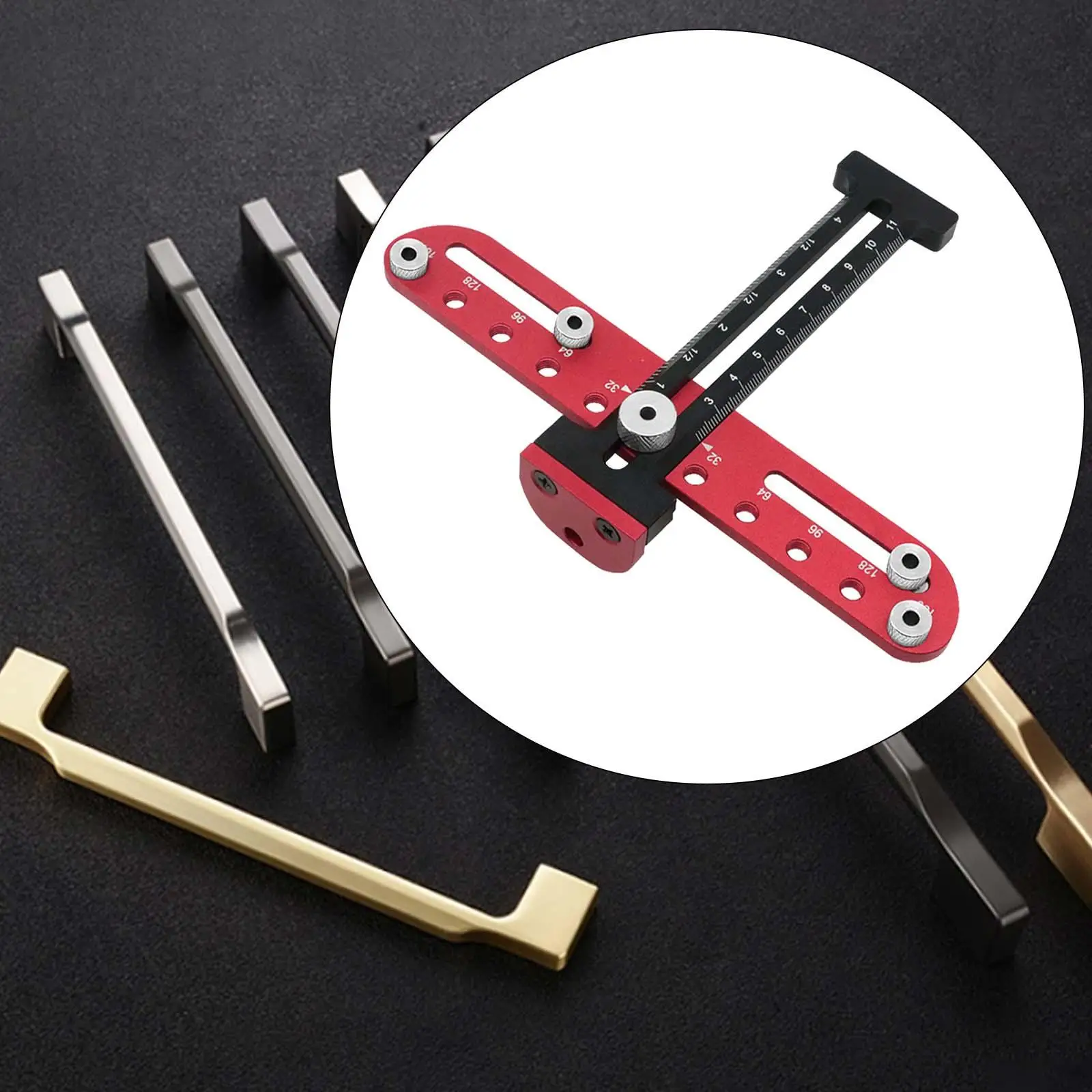 Hole Handle Punch , Stainless Steel Hardware Template Tool Cabinet Hardware Jig Adjustable Drill Hole Punch Jig,