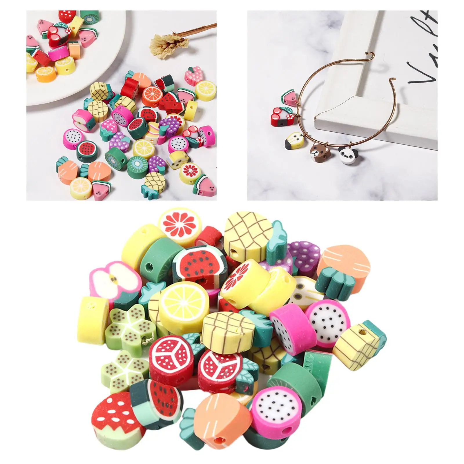 100 Pieces Polymer Clay Beads Fruit Slices Beads Loose Spacer Bead for Jewelry