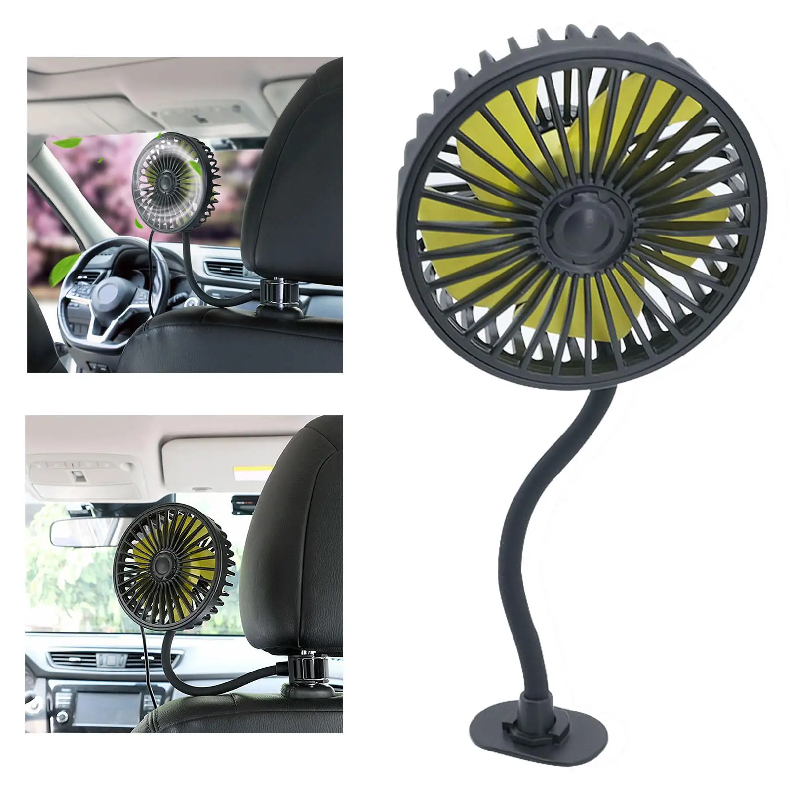 USB Car Cooling Fan Golf Cart Fan Dashboard 3 Speeds Strong 360 Rotation Air Circulation Fan for Outdoor, SUV, Summer,