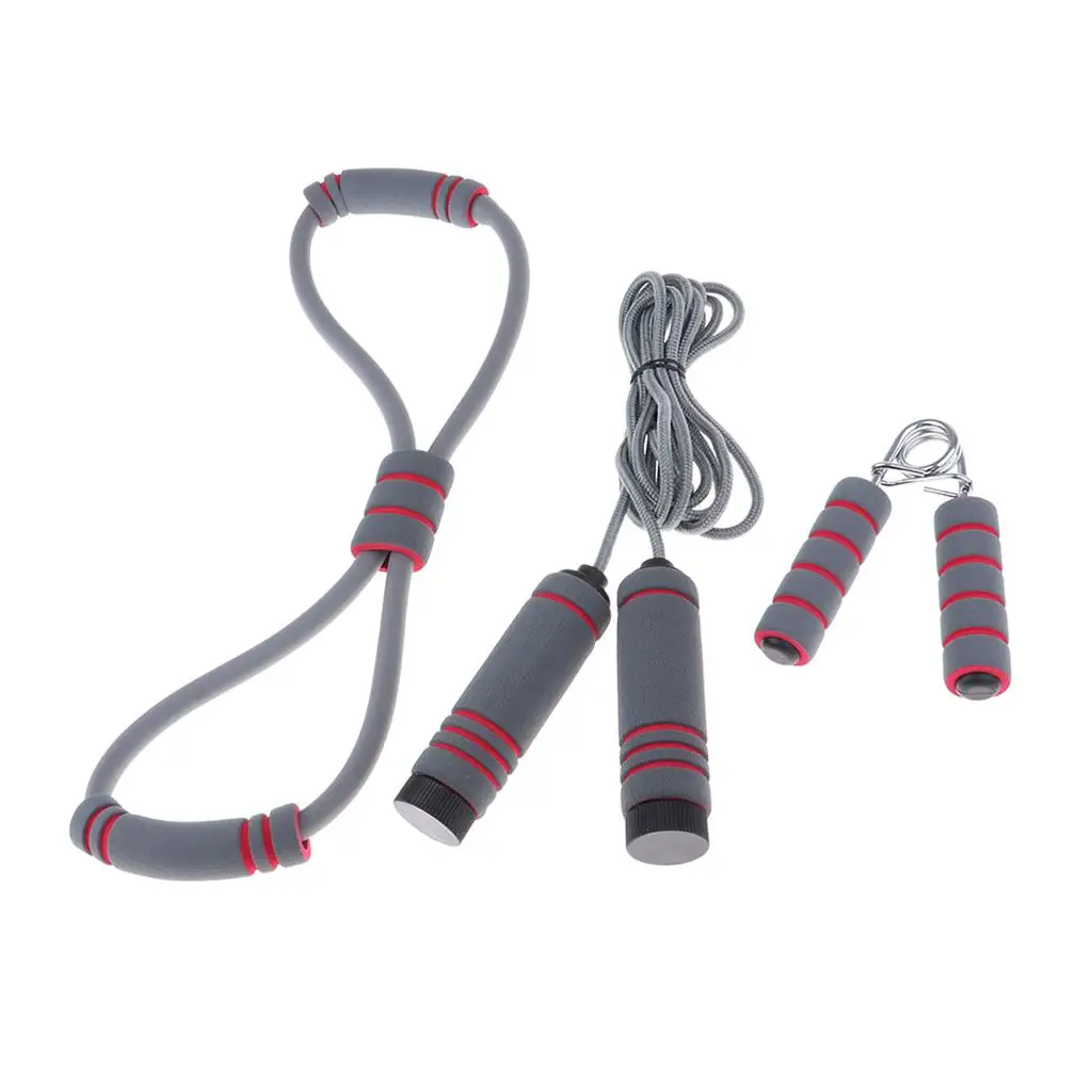 3 Piece Fitness Accessories Exercise Strengthen Equipment Jump Rope&Hand Gripper&Resistence Band for Body Building Workout