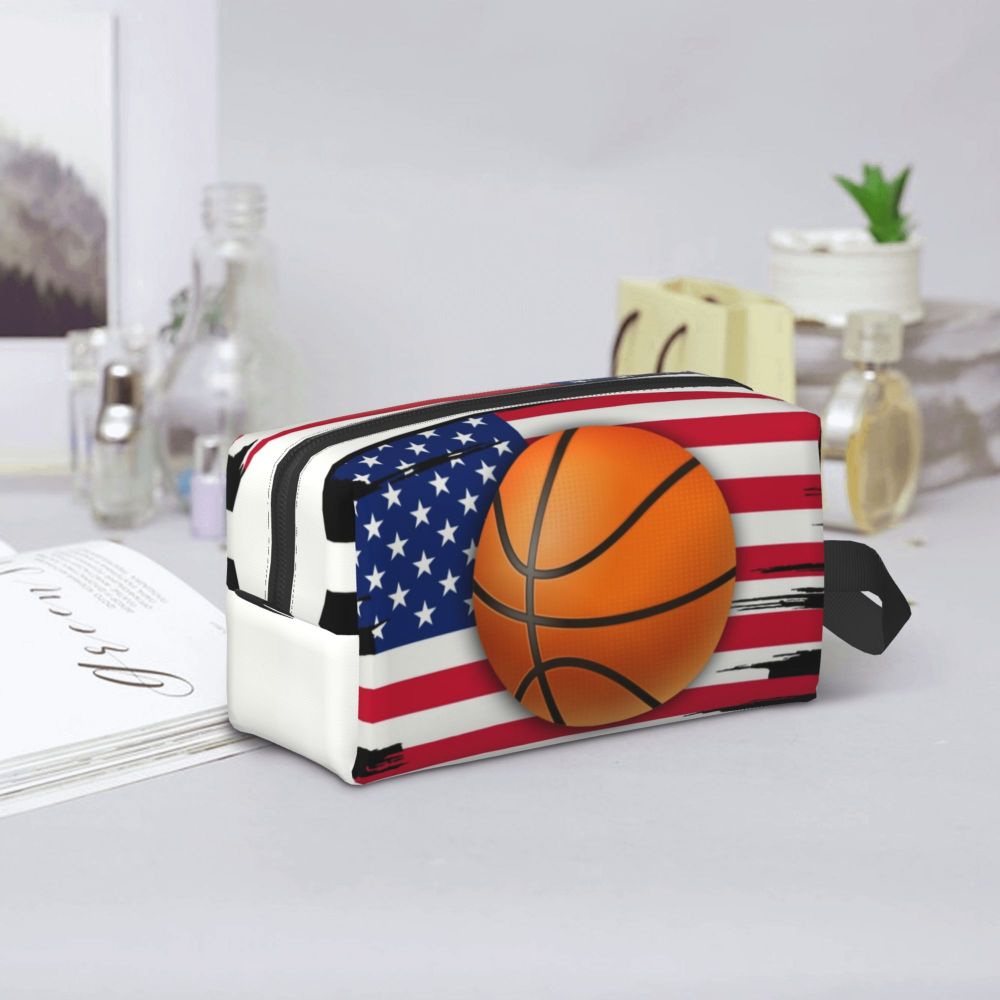 Flaming Basketball Maquiagem Bag para Mulheres Viagem