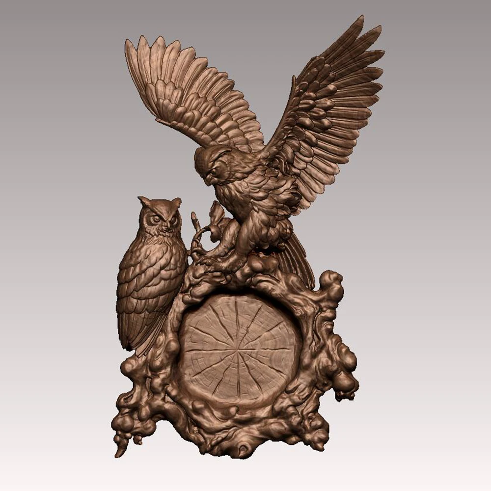 3D Model STL File Wall Clock Model Two Owls Pattern Relief for CNC Router Engraving Support ZBrush Artcam Aspire Cut3d wood work bench